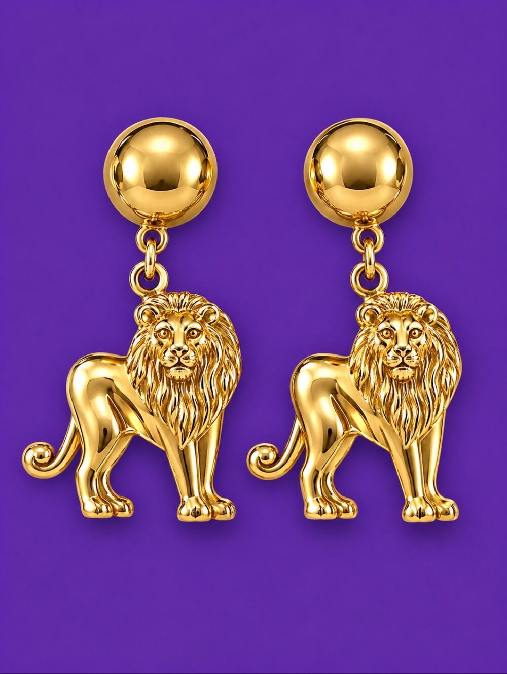 Vtg ANNE KLEIN 1980s 18k Gold Plated Lion Drop Clip-on Earrings